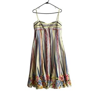 Suzi Chin Maggie Boutique Midi Summer Dress Sz 12 Babydoll Colorful Summer